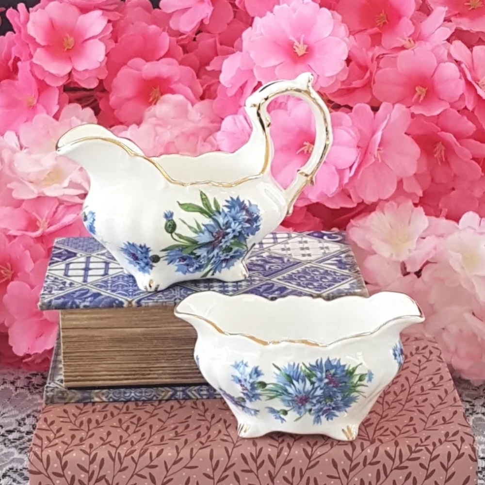 Hammersley Cornflower Blue Bone China Cream & Sugar Set - English Tea Party